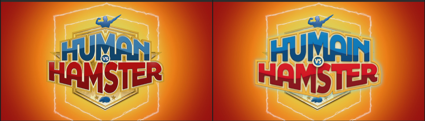 Human vs Hamster main title logo EN original alongside rebuilt French version