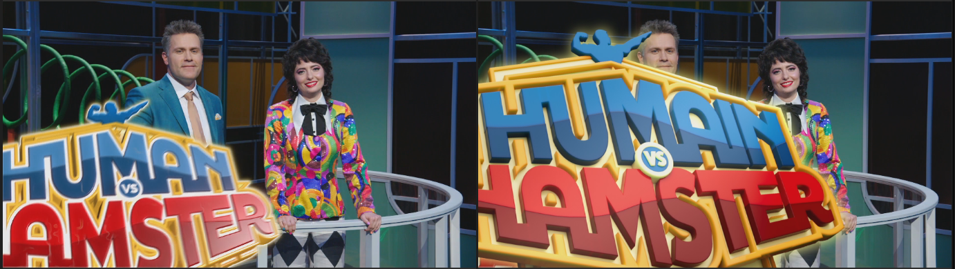 Human vs Hamster logo transition EN alongside French rebuilt version