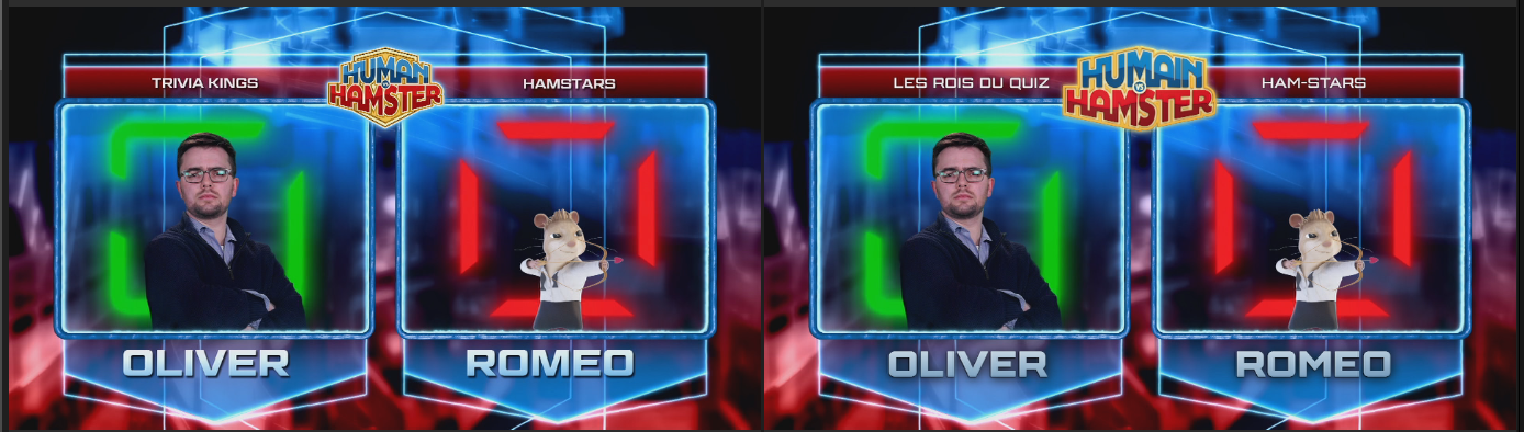Trivia Kings scoreboard EN alongside Les Rois du Quiz French version